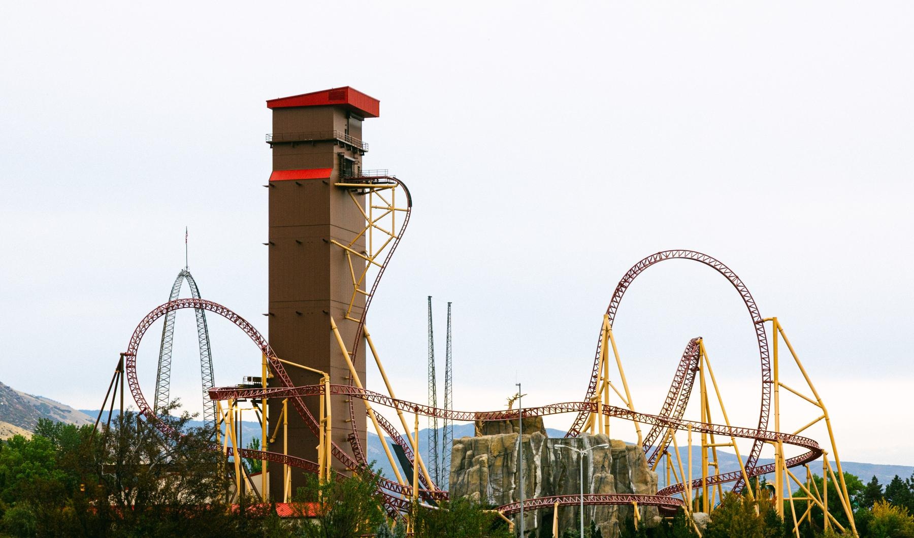 a roller coaster with a tower